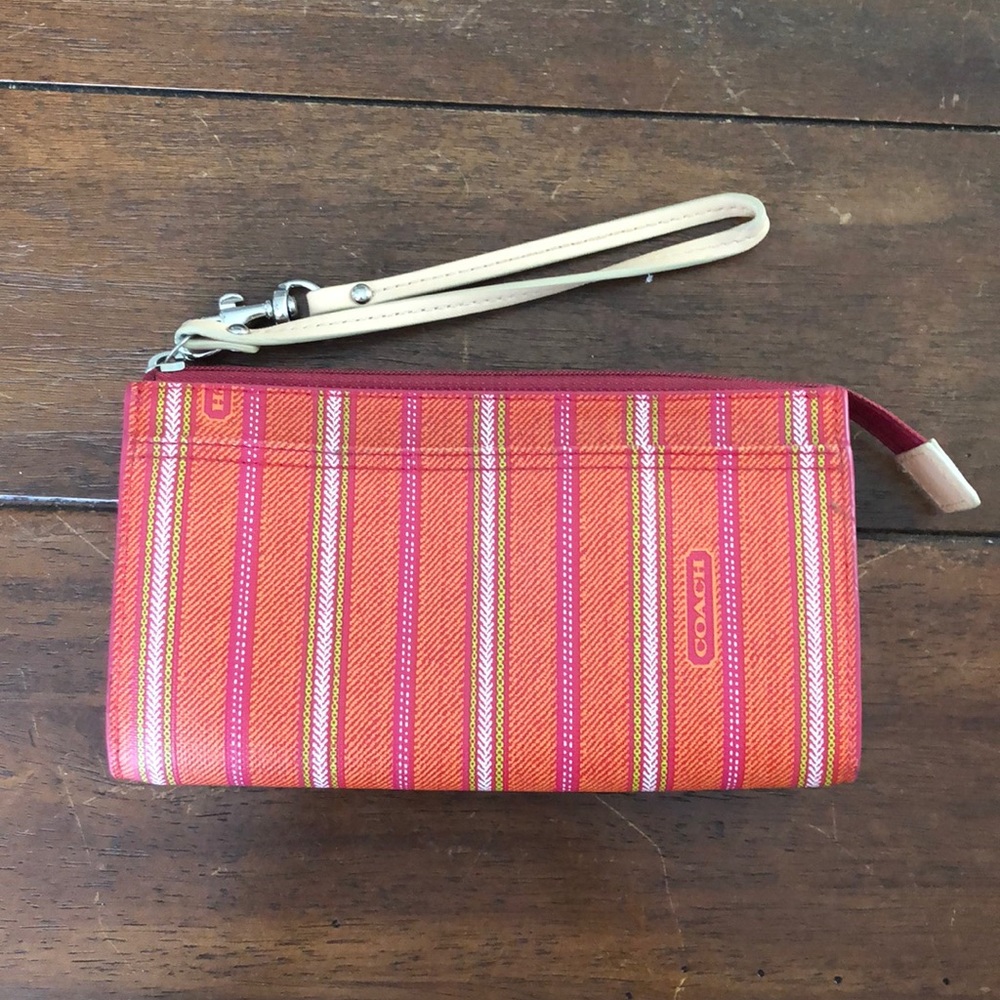 Coach pink and orange clutch wristlet wallet